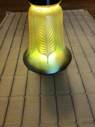 Quezal Pulled Feather Art Glass Lamp Shade Signed Ca.  1902 - 24