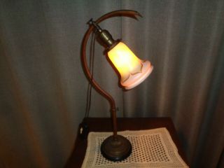 Vintage Art Glass Shade And Brass Lamp