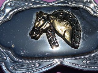Horseshoe Western Cowboy Rodeo Horse In Silver Tone? Belt Buckle