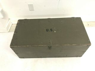 Vintage Military FOOT LOCKER Trunk chest flat top storage wood box od GREEN wwii 2
