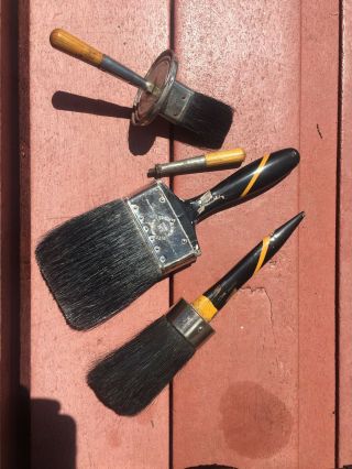 Vintage Pittsburgh Paint Brush Gold Stripe Set Of 4 Brushes -