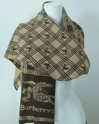 Vintage Burberrys Prorsum Knit Logo Wool - Silk Blend Scarf In Brown/camel Color