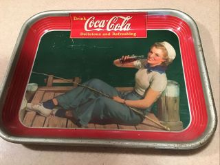 Vintage Coca - Cola 1940 Sailor Girl Advertising Metal Tray.