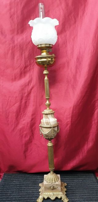 Vintage Brass And Marble Paraffin Oil Lamp