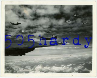 Wwii Us Gi Photo - Aerial View Marked B - 24 Bombers Flying In Combat Box 2