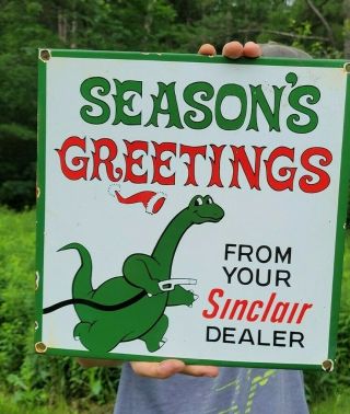 Old Vintage Sinclair Dino Gasoline Porcelain Gas Oil Sign Season 
