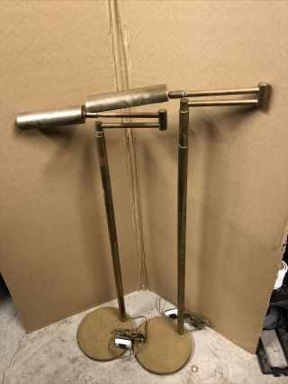 Pr Of Koch & Lowy Omi Vintage Brass Swing Arm Adjustable Floor Lamps Tarnished