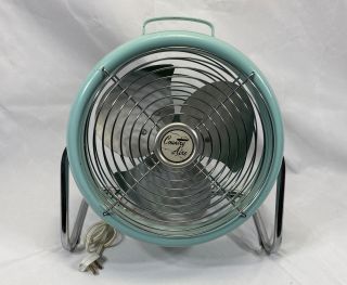 Vtg Lakewood “country Aire” S - 10 628 Teal Blue Metal Blade Fan Mid Century 1961