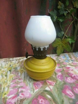 Vintage Mustard Enamel Kelly Nursery Oil Lamp