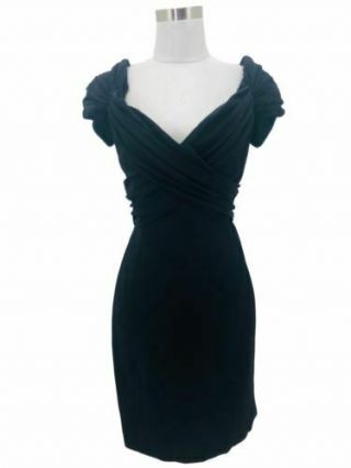N1182 Vintage Nicole Miller Dress Size 12 Large Black Solid Cross Front Bodycon