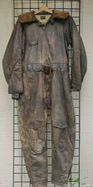 Wwii Ww2 Usn Us Navy Colvinex Cfn Leather Electrically Heated Flight Suit Sz 40