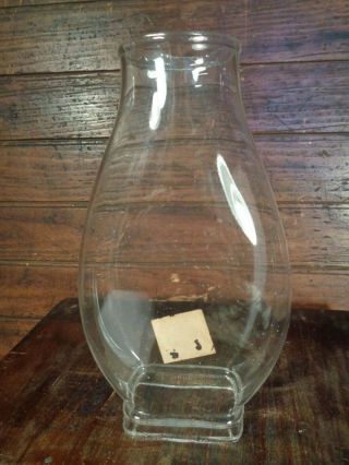 Antique Flat Leaded Glass Chimney W/ Rival Sticker Label Bridgeport Brass Burner