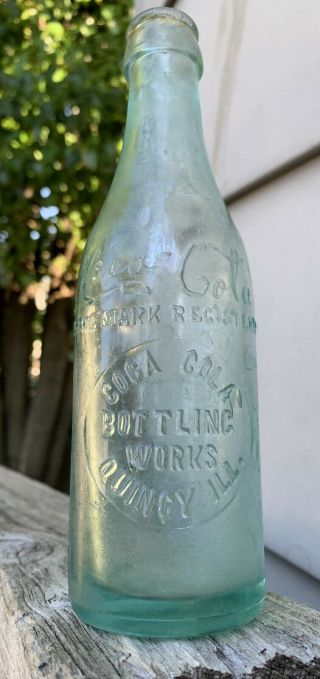 Quincy,  Illinois 1900’s Scarce Straight Sided Coca Cola Bottle Script Slugplate