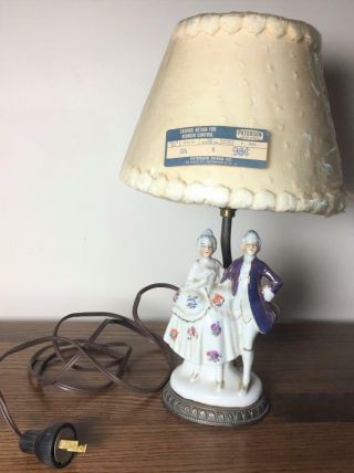 Antique Porcelain Figural Boudoir Table Lamp With Nos Lampshade Brass Base Vtg