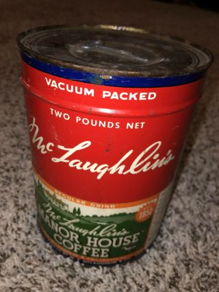 Vintage Full 2 Pound Key Wind Coffee Tin Can Mclaughlin 