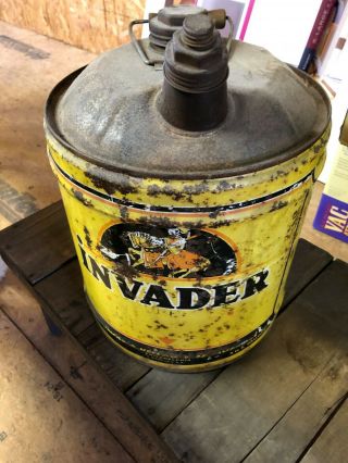 Vintage Invader Motor Oil 5 Gallon Can Graphic Gas Station Sign