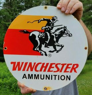 Old Vintage Winchester Shooting Ammunition Porcelain Ammo Gun Hunting Sign