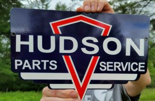 Old Vintage Hudson Parts Gasoline Porcelain Enamel Gas Pump Sign Motor Oil