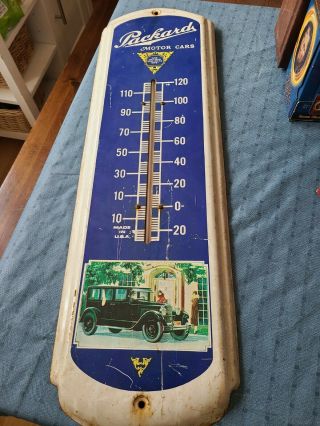Vintage Packard Motor Cars Metal Thermometer Advertising Sign 27 Inches