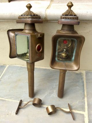 Pair Large Limehouse Lamp Co.  Brass Carriage Oil Lantern,  Brackets,  Old Wall Light