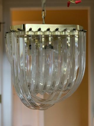 Vintage Mid Century Modern LUCITE RIBBON Banded Chandelier Carlo Nason 3
