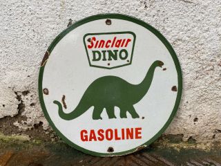 Vintage " Sinclair Dino " Porcelain Enamel Sign 11 3/4 "