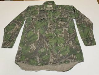 Vintage Mossy Oak Full Foliage Button Up Shirt Size Small Thick Heavy