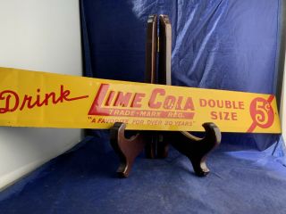 Vintage Metal 20” By 3” Door Push Advertising Sign Lime Cola Yellow & Red