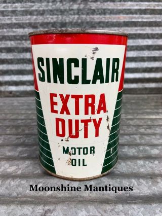 Full - 1950’s Sinclair Extra Duty Motor Oil Can 1 Qt.  - Gas & Oil