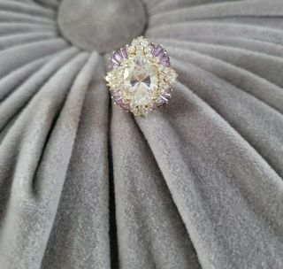 Vintage Signed Jolie Gabor Gold Over Sterling Silver Amethyst Crystal Ring 7
