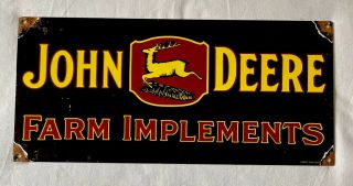 Vintage John Deere Dear Farm Implements 18” Porcelain Sign Car Gas Oil Truck