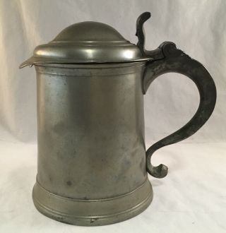 Antique Pewter Domed Lidded Tankard Beer Stein Probably 18th Century English