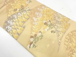 64639 Japanese Kimono / Vintage Fukuro Obi / Woven Tree & Flower