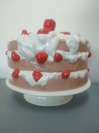 Vtg Chocolate Strawberry Shortcake Pedestal Covered Cake Plate Dome Dish