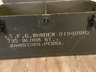 WWII US ARMY WOOD WOODEN FOOT LOCKER BOX STORAGE GREEN 1942 SHELF LT WONDER 2