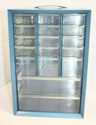 Vintage Metal Akro Mils Small Parts Hardware Storage Cabinet Bin 17 Drawers