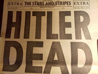 Hitler Dead May 2,  1945 Paris Edition Stars And Stripes Newspaper