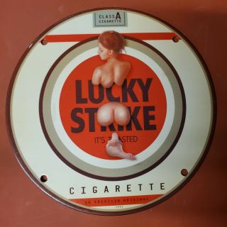 Vintage Porcelain 1952 Lucky Strike Cigarette Tobacciana Man Cave Garage Sign