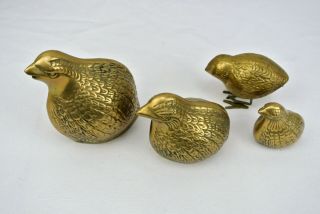 Vintage Solid Brass Partridge Quail Set Of 4 Figures Mid Century Decor Bird Art