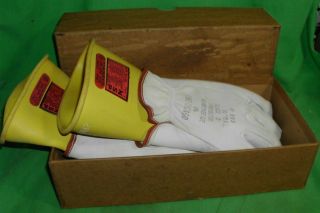 Vintage N.  S.  P,  Kunz & Salisbury Electrical Glove Kit,  Natural Rubber,  0 Class,