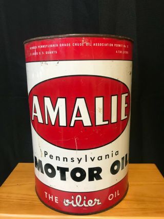 Vintage Amalie Motor Oil Pa Pennsylvania 5 Quart Metal Can Advertising - Empty