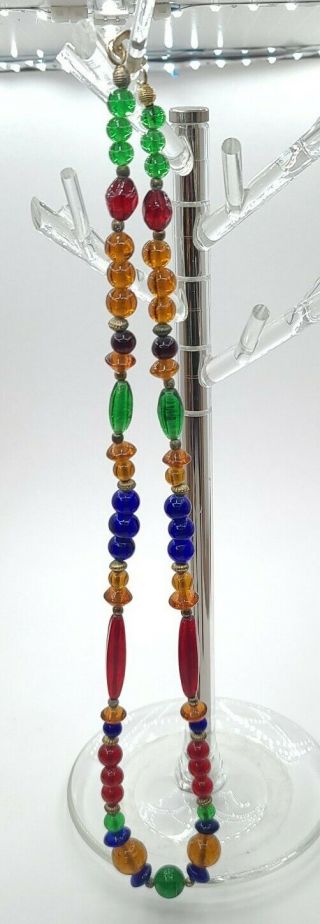 Vintage Art Glass Multicolored Gemstone Seed Copper Bead Necklace