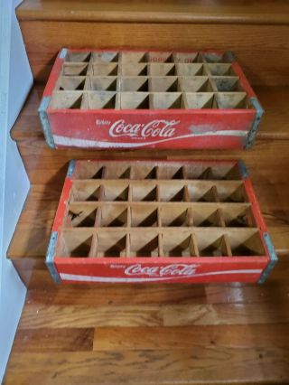 2 Vintage Coke Coca - Cola Wooden Crate Case 24 Bottle With Wood Insert