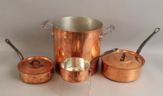 Vintage Baumalu France & Mauviel 1830 Copperware Tin Lined Sauce Pot & Lids