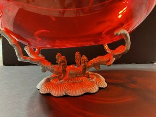 Arthur Court Aluminum and Brass Seashell Stand & Red Lucite Bowl 1993 Vintage 2