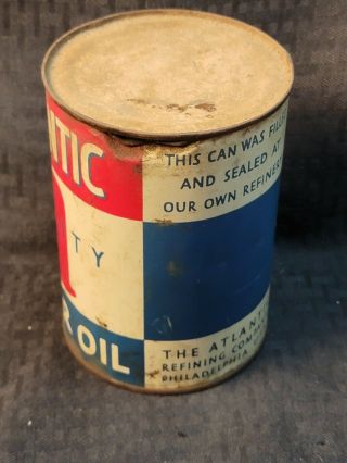 Vintage Atlantic Quality Motor Oil Can Empty One Quart 3