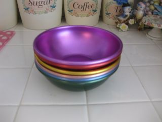 Set Of 6 Vintage Bascal Multi Colored Aluminum Bowls Keeps Food Cold