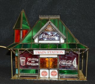 Coca Cola Stained Glass Train Station - Lighted - By Franklin 1997