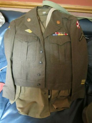 Ww2 Us Army Ike Jacket And Full Uniform Tunic Trousers Shirt Tie Belt Visor Cap