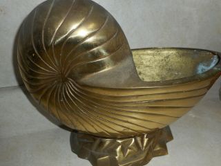Large Brass Sea Shell Planter Nautilus Spiral Beach Coastal Vintage